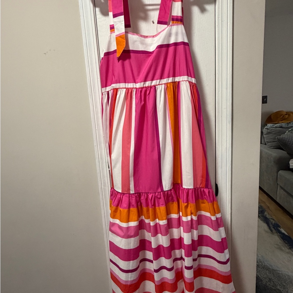 Hermoza Bridget Pink & Orange Striped Tie-Shoulder Sundress NWT 258 retail - Picture 3 of 5